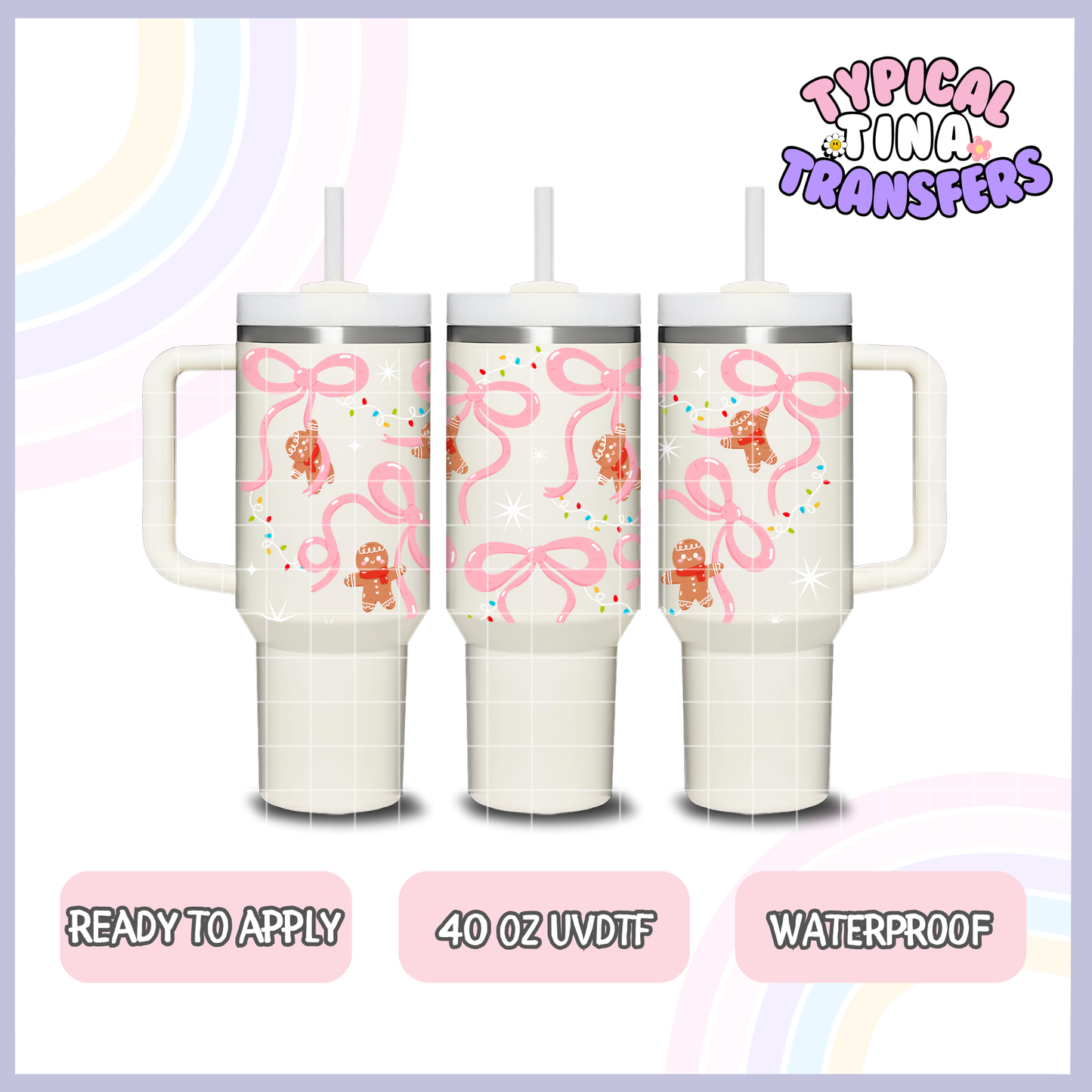 Gingerbread pink bows | 40oz UVDTF Wrap | POD