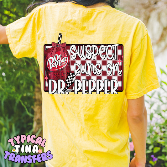 Suspect runs on Dr. Pep checkered background | DTF Screen Print | POD