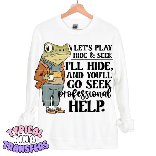 Frog - let's play hide and seek - professional help | DTF Transfers | POD