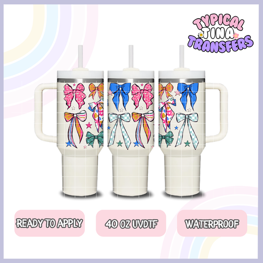 Retro bows pink and blue | 40oz UVDTF Wrap | POD