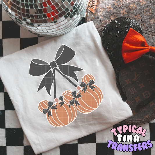 Black coquette bows Cherry pumpkins | DTF Transfer | POD