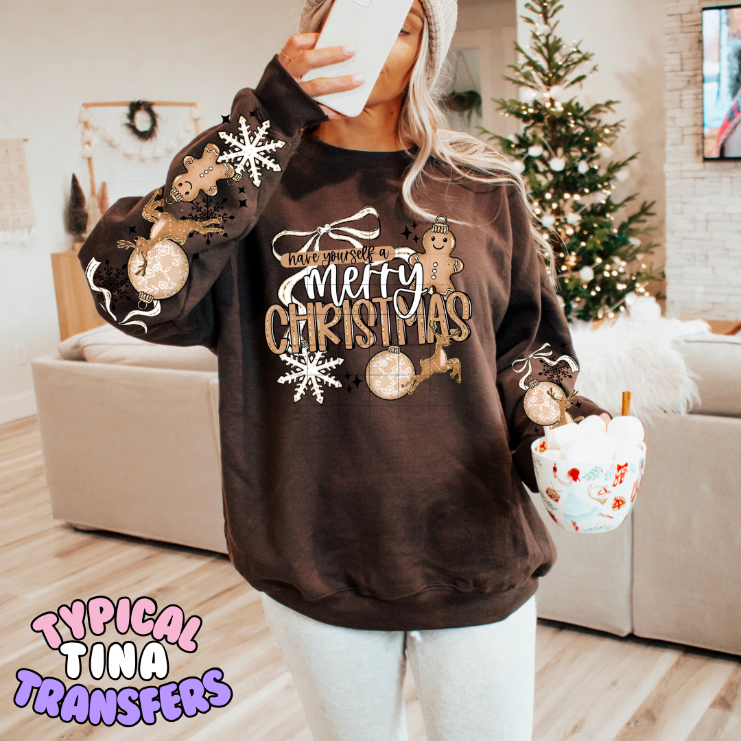 Gingerbread, ornaments and bows (w/ word)| DTF Transfer | POD