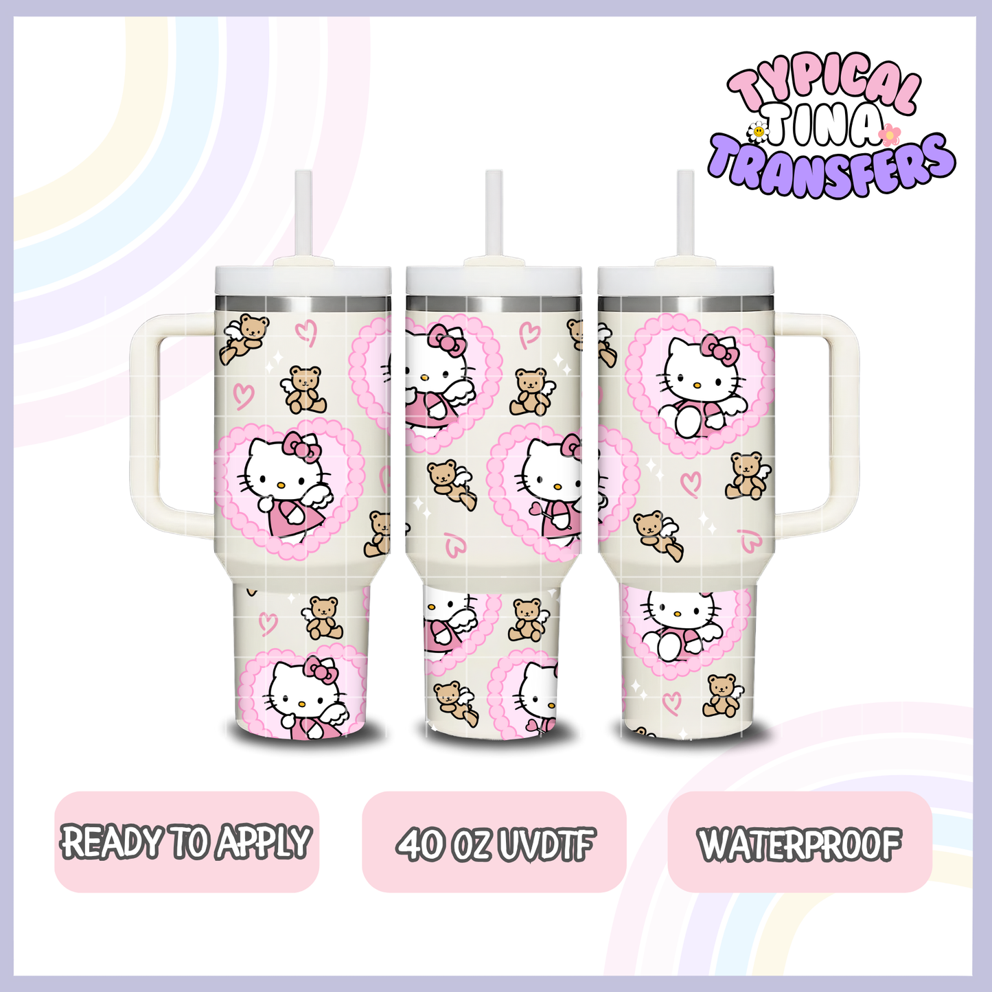 K Kitty pink hearts and bears | 40oz UVDTF Wrap | POD