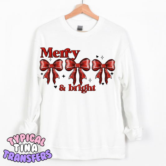 Merry & bright red bows | DTF Transfer | POD