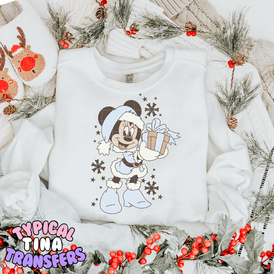 Min Mouse Blue Xmas outfit | DTF Transfer | POD