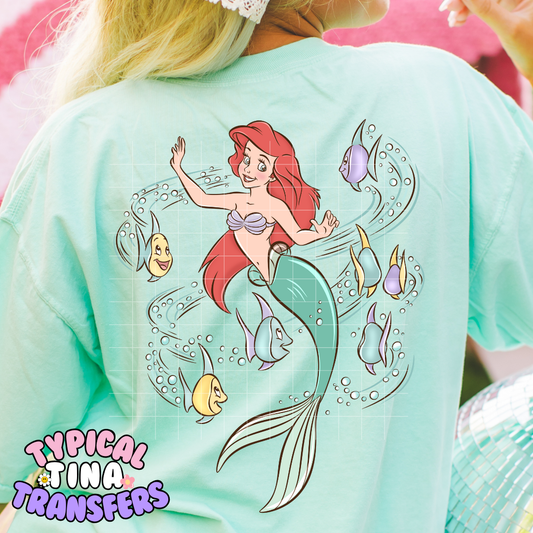 Mermaid with the bubbles |  DTF Transfer | POD - choose design color