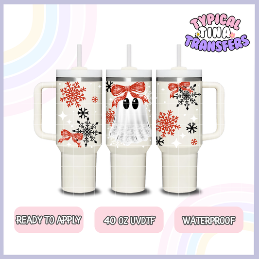 Christmas Ghost with red bow | 40oz UVDTF Wrap | POD