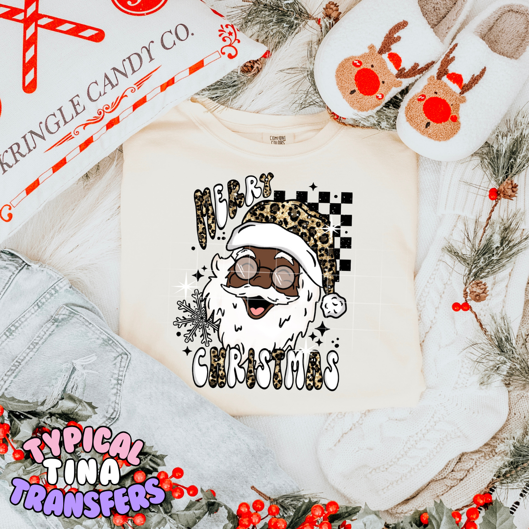 Merry Christmas Leopard Santa Hat | DTF Transfer | POD