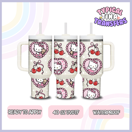 K Kitty Pink hearts and cherries | 40oz UVDTF Wrap | POD