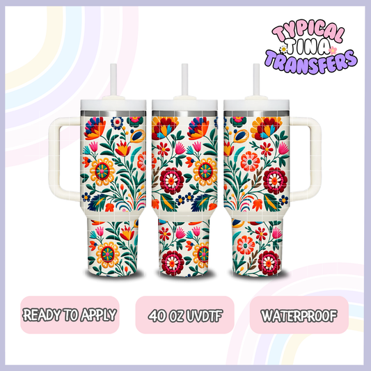 Embroidered Flowers | 40oz UVDTF Wrap | POD