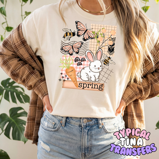 Spring bunny and checkered pattern | DTF Transfers | POD