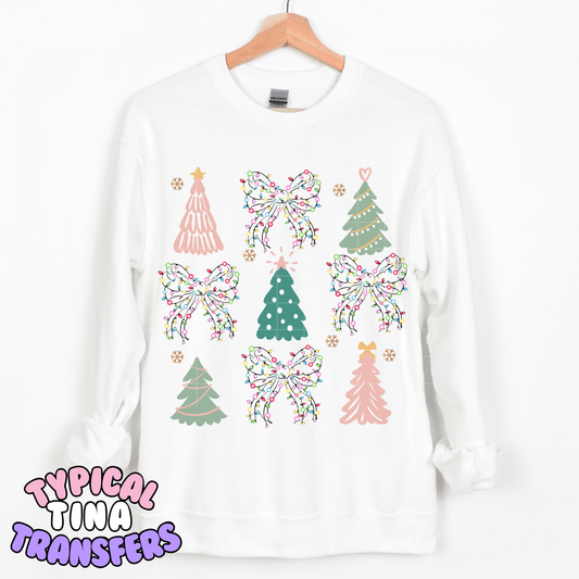 Delicate Trees and Xmas lights bows | DTF Transfer | POD