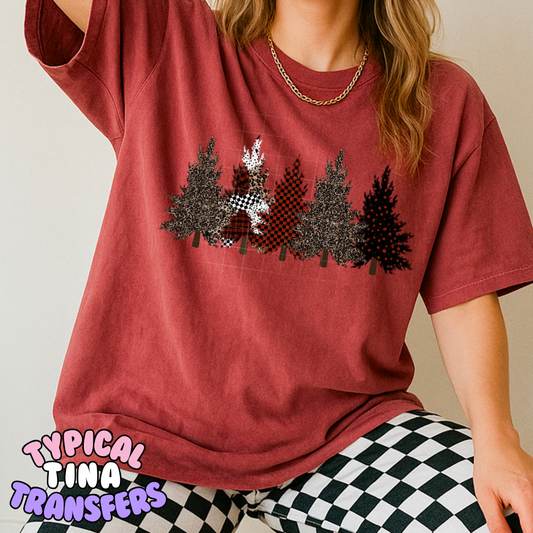Holiday Trees Burgundy | DTF Transfers | POD