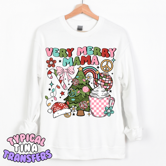 Very Merry mama (disco & check pattern) | DTF Transfer | POD