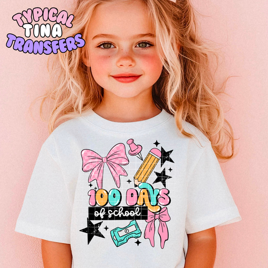 100 days of school - pink bows | DTF Transfers | POD