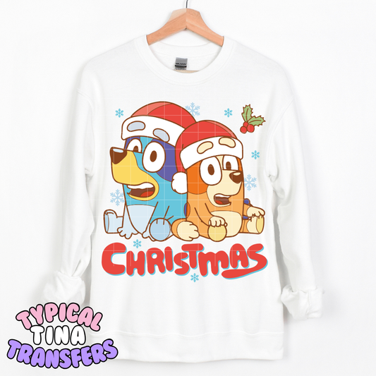 Blue Pup Sisters Christmas | DTF Transfer | POD