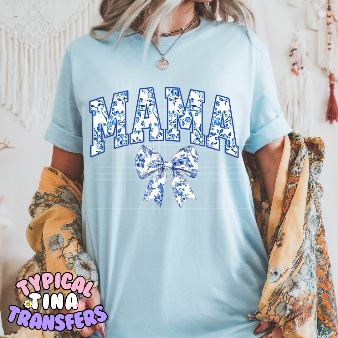 Mama Blue Floral | Adult 11" DTF Screen Print | POD