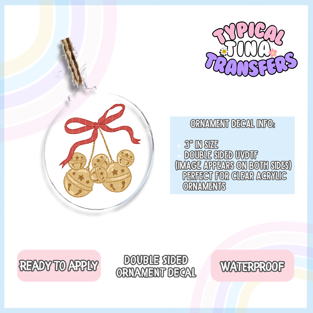 Mouse Christmas Bells Red bow | 3" Ornament Decal | POD