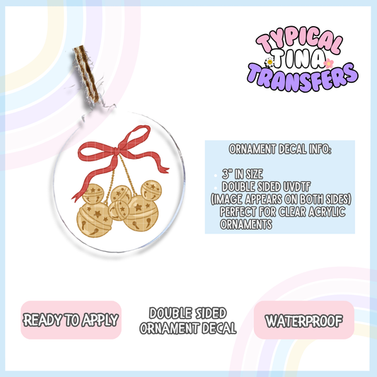 Mouse Christmas Bells Red bow | 3" Ornament Decal | POD