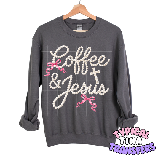 Coffee & Jesus in pearls | DTF Transfers | POD