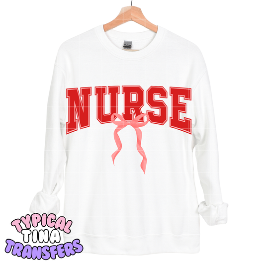 Nurse Red bow | DTF Screen Print | POD