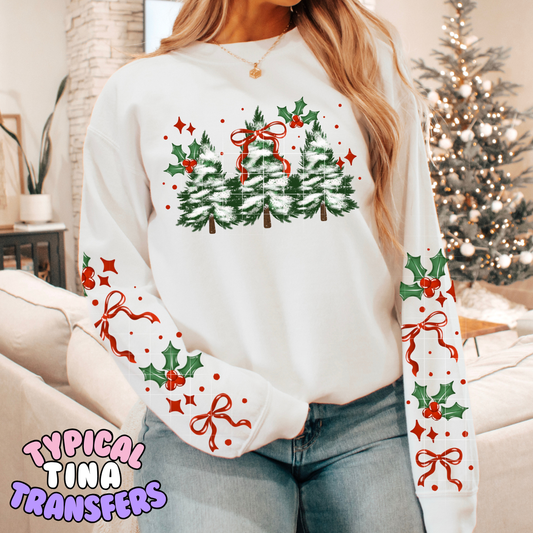 Green holiday trees red bows | DTF Transfer | POD