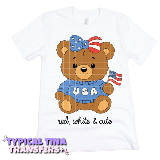 Teddy bear red, white and blue | DTF Transfers | POD