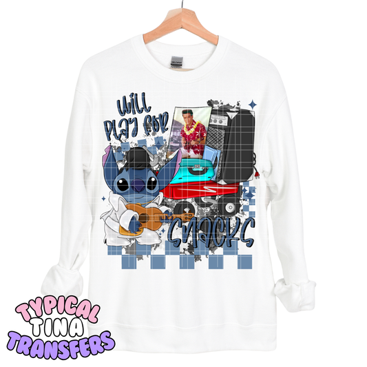 Blue Alien will play for snacks | DTF Transfers | POD