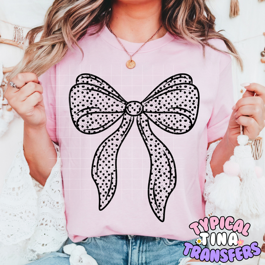 Lace Polka Dot Bow (black) | DTF Screen Print | POD