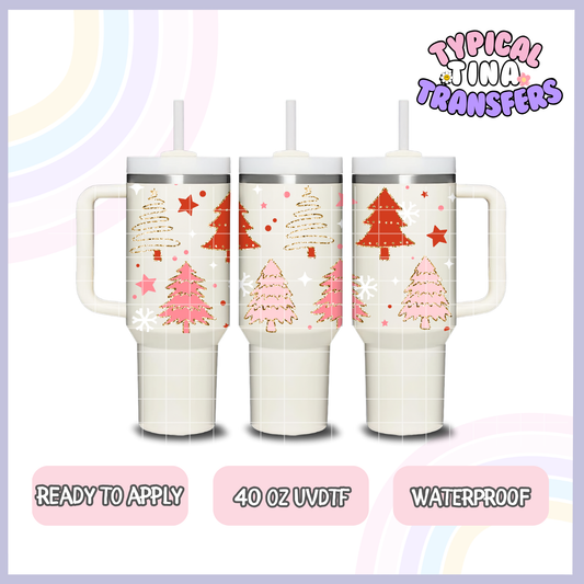 Christmas Trees in red and pink | 40oz UVDTF Wrap | POD