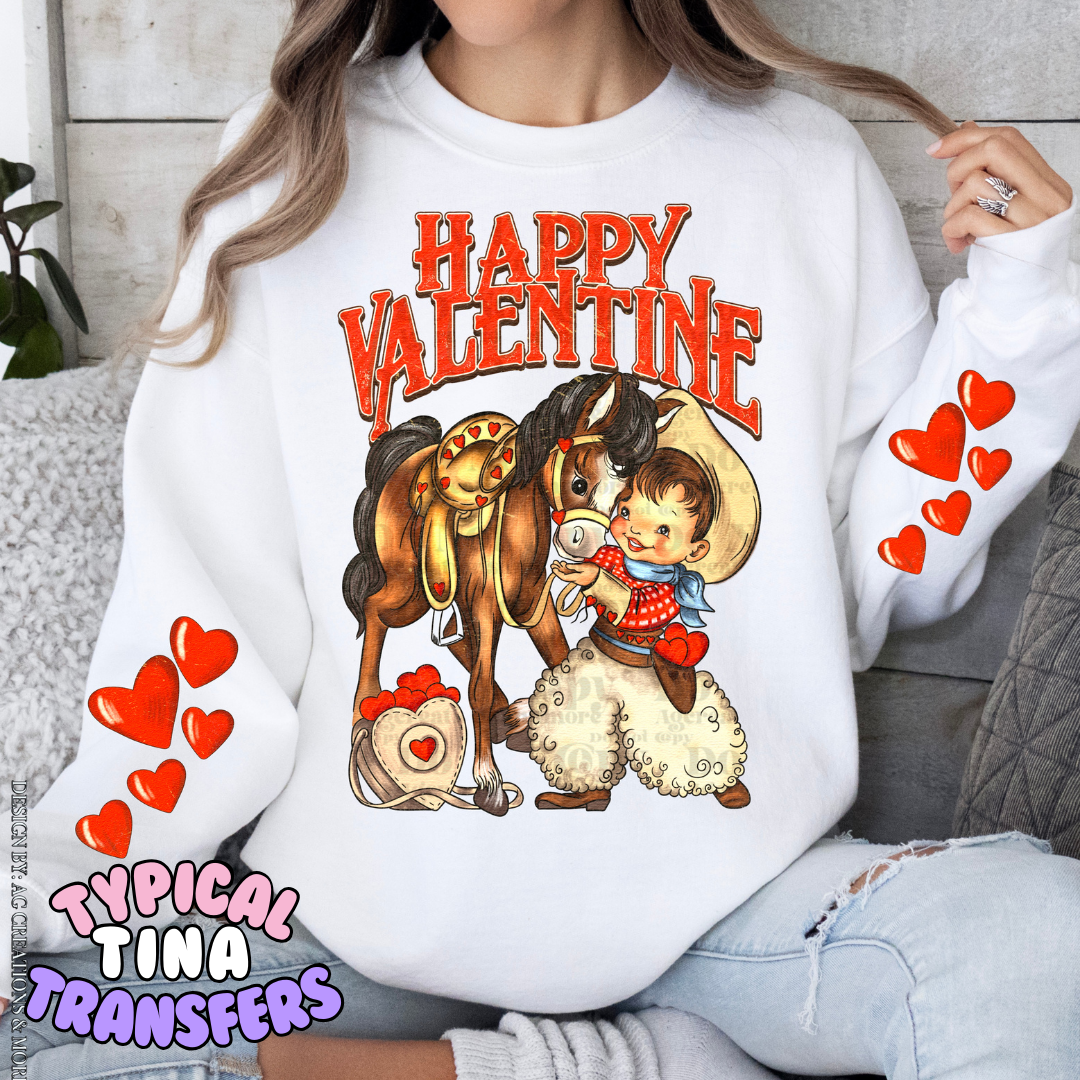 Happy Valentine cowboy & horse | DTF Transfers | POD