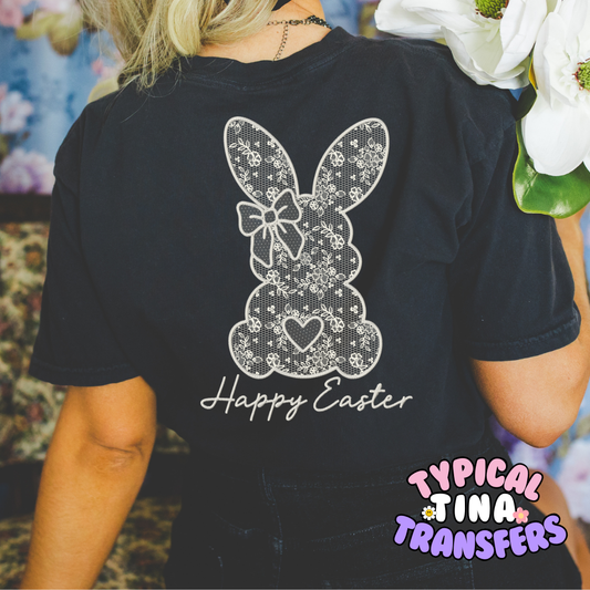 Lace Easter Bunny with words | DTF Screen Print | POD