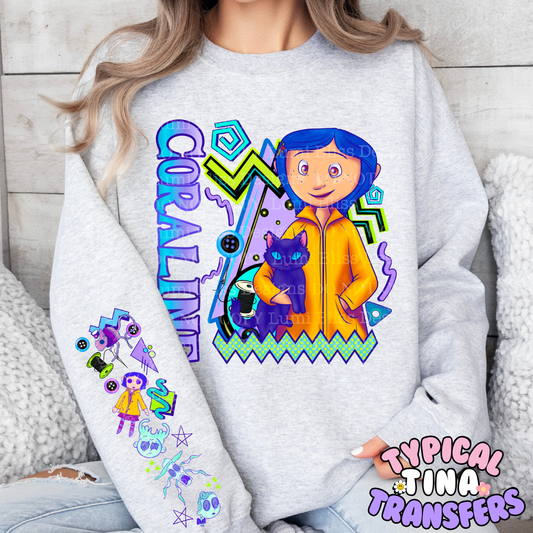 Cora Neon blue green Main design only | DTF Transfer | 7" toddler