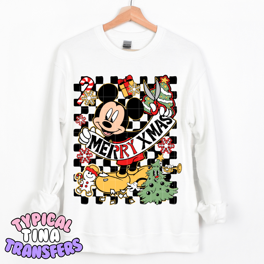 Merry Xmas Mick with banner Checkered back |  DTF Transfer | POD