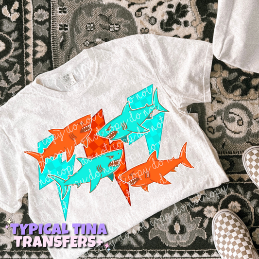 Sharks orange and teal | DTF Transfers | POD