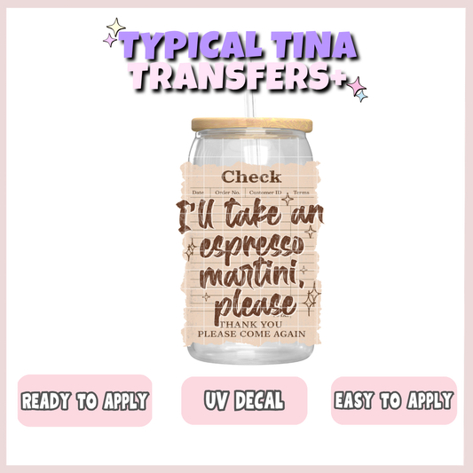 check: I'll take an espresso please | UV decals | POD