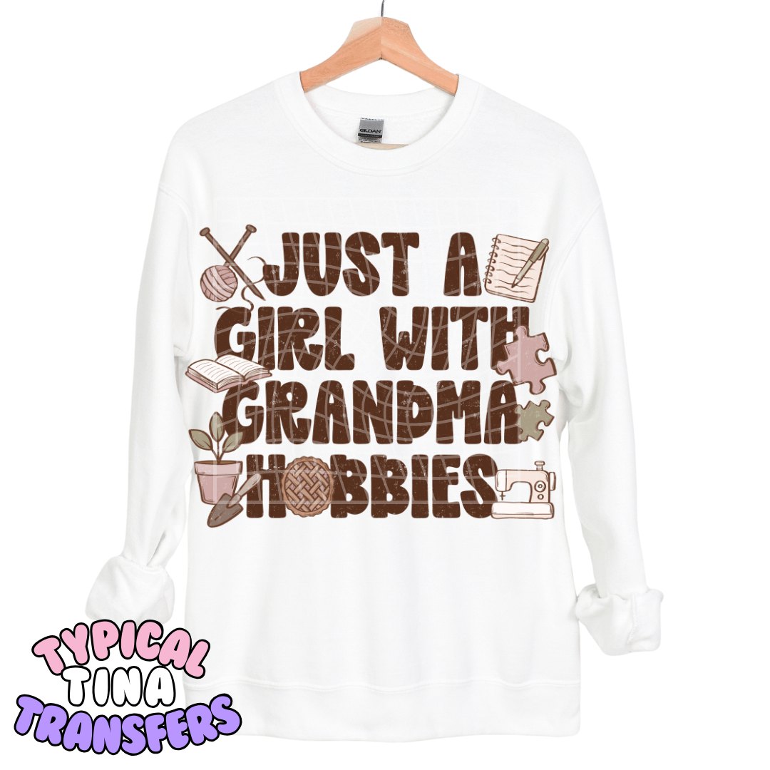 Just a girl with grandma hobbies | DTF Transfers | POD