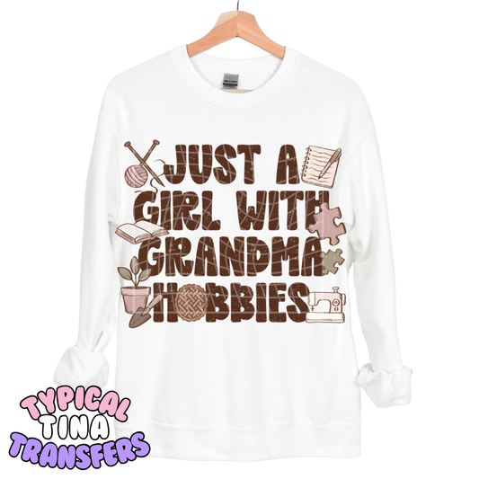 Just a girl with grandma hobbies | DTF Transfers | POD