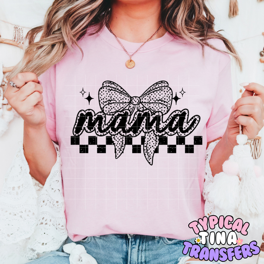 Mama with polka dot bow (black) | DTF Screen Print | POD