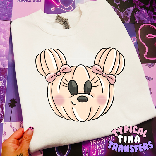 Cute Min Mouse Pumpkin with bows | DTF Transfer | POD
