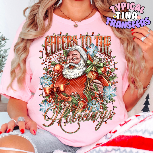 Cheers to the holidays santa with soda | DTF Transfer | POD