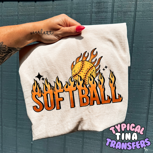 Softball flames | DTF Transfers | POD