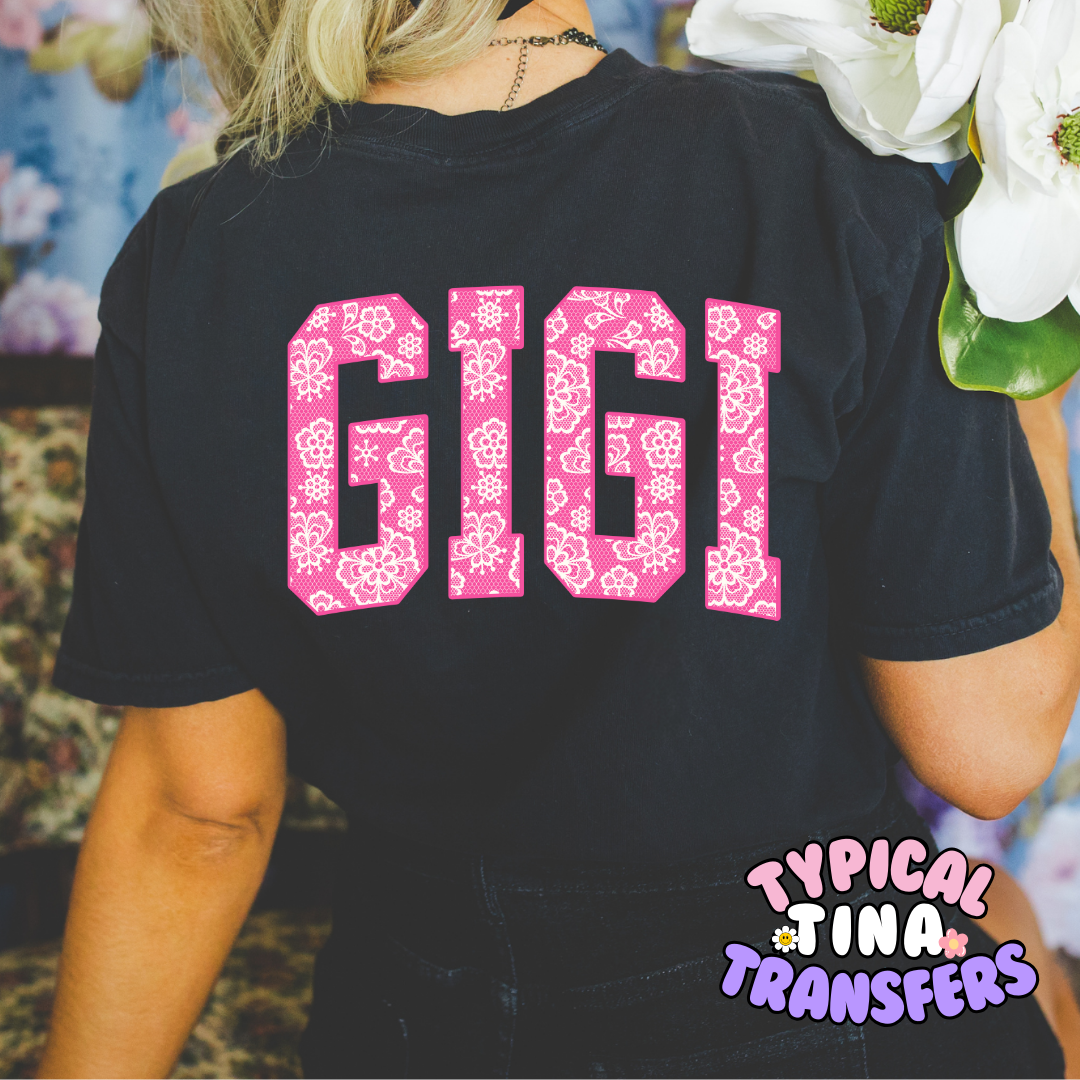 Lace Embroidery pink Gigi | DTF Screen Print | POD