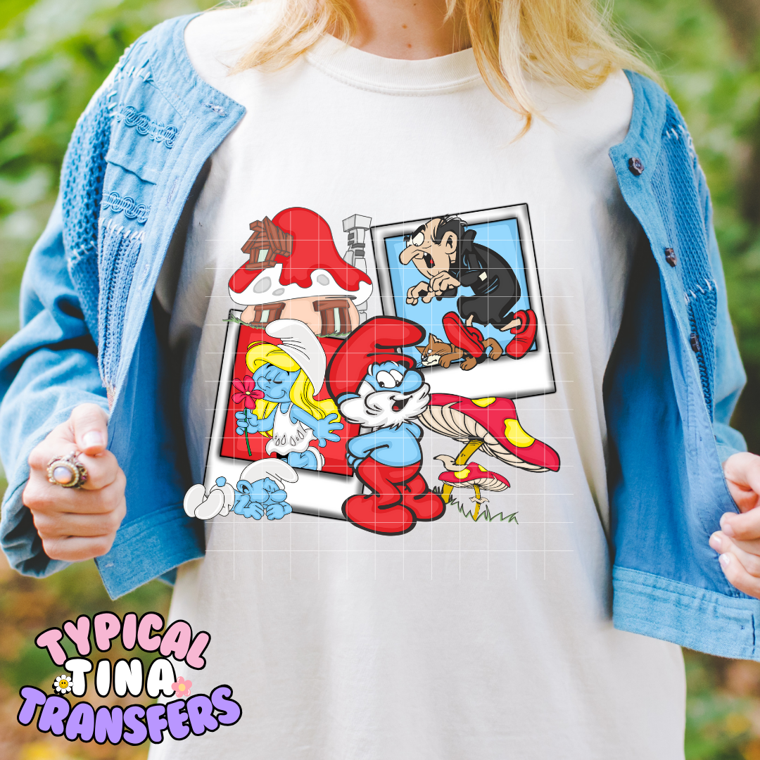Polaroid Blue Characters | DTF Screen Print | POD