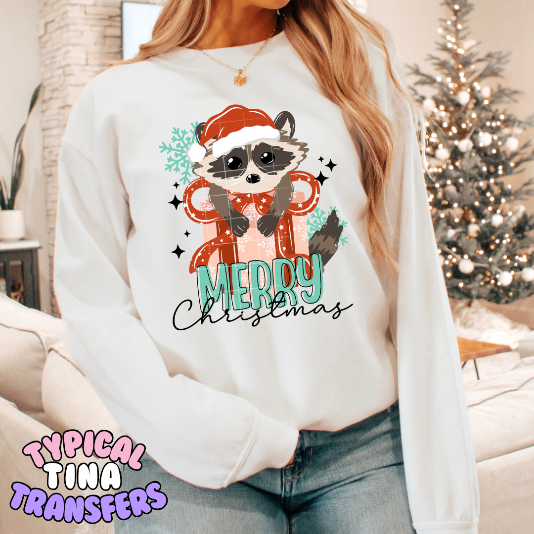 Merry Christmas Racoon | DTF Transfer | POD