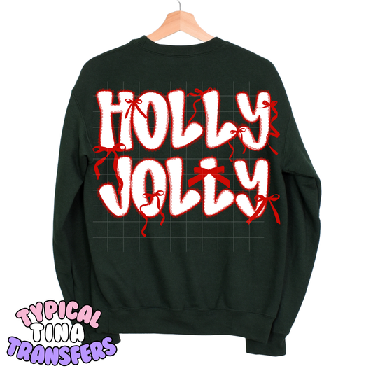 Holly Jolly red ribbon bows | DTF Screen Print | POD
