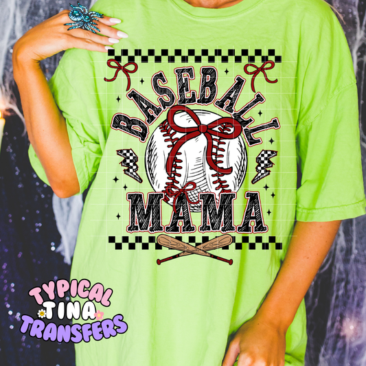 Baseball Mama checkered coquette | DTF Screen Print | POD