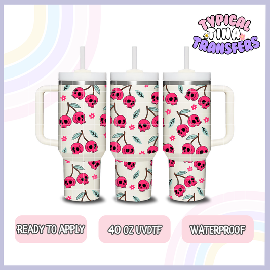 Pink Skull Cherries | 40oz UVDTF Wrap | POD
