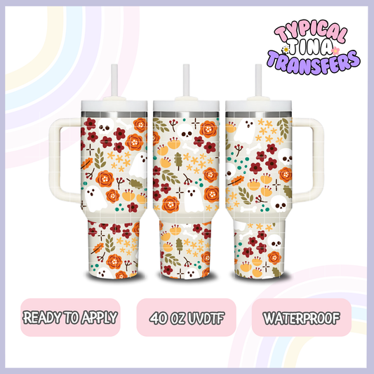 Fall Florals and mini ghosts | 40oz UVDTF Wrap | POD