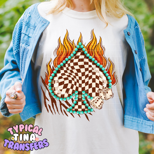 Checkered Teal Fire | DTF Transfer | POD